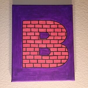 Handpainted Purple and Pink Brick Pattern Letter B Initial Wall Decor 8x10"